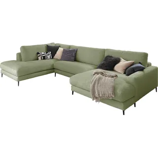 KAWOLA Sofa CARA Wohnlandschaft U-Form Cord olivgrün Longchair rechts - Grün