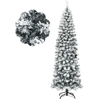 FANTASK 135/180/225cm künstlicher Tannenbaum mit Schnee, Christbaum mit Metallständer, Bleistift Weihnachtsbaum Klappsystem, Kunstbaum Weihnachten PVC Nadeln, Grün (225cm)