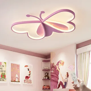 Deckenlampe Kinderzimmer,Schmetterling 50CM deckenleuchte Kinderzimmer | Mädchen,Rosa,für Kinderzimmer Wohnzimmer Schlafzimm Flur, mit Fernbedienung & APP, Nachtlicht Funktion