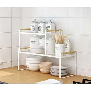 Küchenregal Set - Kräuterregal - geeignet für Küchenorganisation - 2 Stück - weiß - Eisen und Holz - 35x21x20 + 53x21x20 - Weiß
