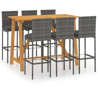 vidaXL 7-tlg. Gartenbar-Set mit Kissen Grau - Grau