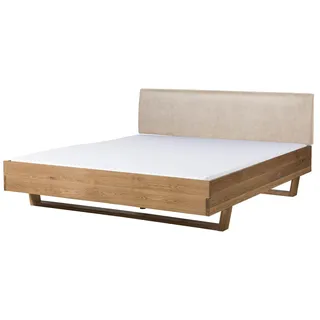 MASSIVMOEBEL24.DE Bett Eiche 180x200x85 natur geölt, Kopfteil beige FICHTELBERG #127
