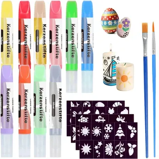 Canollo 10 Farben Stück Kerzenstifte, Kerzen Bemalen Set, 10ml Wachsstifte für Kerzen, mit Kerzenhohlschablone und Pinseln, Kerzenfarbe Kerzenmalstifte für Kerzens Dekorieren und Gestalten