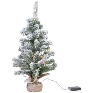 Everlands Mini Weihnachtsbaum im Jutesack 45 cm grün weiß beleuchtet warmweiß - Grün, Weiß
