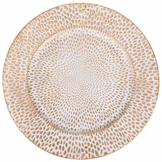 Villa d'Este Home Tivoli Set 6 Platzteller Ø 33 cm, gehämmertes Dekor weiß und gold, Drop