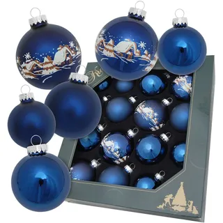 Christbaumschmuck KREBS GLAS LAUSCHA "Kugelsortiment", blau, B:8cm H:29cm T:29cm, Glas, Weihnachtsbaumschmuck, Christbaumschmuck, Christbaumschmuck aus Glas, Christbaumkugeln