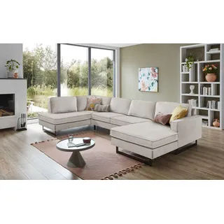 Home Affaire »Pinto, 350 cm, U-Form, XXL, mit Ottomanen« Cord, Chenille, Lederoptik, mit Keder, Metallfüße, Wellenunterfederung,
