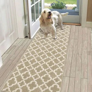 SHACOS Teppich Läufer Flur rutschfest, 60x180 cm, Teppichläufer Flur Beige, Flurläufer Modern, Küchenteppich Waschbar, Teppich Läufer für Flur, Küche, Eingang, Wohnzimmer
