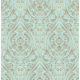 NuWallpaper 壁紙屋本舗 Nomad Damask Tapete, Abziehen und Aufkleben, türkis