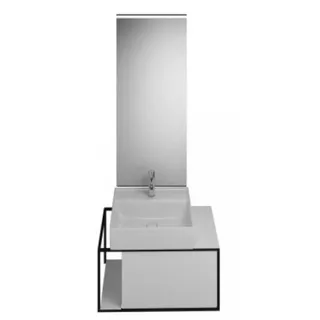 burgbad Junit Set Keramik-Waschtisch inklusive Waschtischunterschrank, Version rechts, inklusive Leuchtspiegel SFLF076, Breite: 765mm, SFLF076RF3148G0175, Farbe: Weiß Hochglanz / Weiß Glänzend