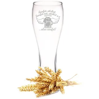 GRAVURZEILE Leonardo Weizenglas mit Gravur - Saufst, stirbst, saufst net, stirbst a - Geschenke für Papa zum Vatertag - Geschenk für Bierkenner - Geschenkidee für Ihn Männer zum Geburtstag - 500 ml