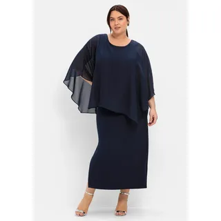 Abendkleid SHEEGO "Abendkleid", Damen, Gr. 46, Normalgrößen, blau (marine), 95% Polyester, 5% Elasthan, Webware:100% Polyester, unifarben, lang, Rundhals, Kleider Abendkleid