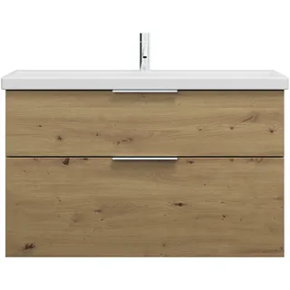 burgbad Eqio Keramik-Waschtisch inklusive Waschtischunterschrank, Breite 1030mm, SEYQ103F5662C0001G0146, Farbe: Eiche Dekor Urban / Eiche Dekor Urban, Griff Chrom G0146