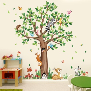 decalmile Wandtattoo Waldtiere Groß Baum Wandaufkleber Hirsch Fuchs Eichhörnchen Wandsticker Babyzimmer Kinderzimmer Schlafzimmer Wanddeko