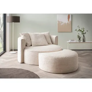 LeGer Home by Lena Gercke Rundsessel ISALIE Samt 153 x 98 x 208 cm Beige mit Hocker