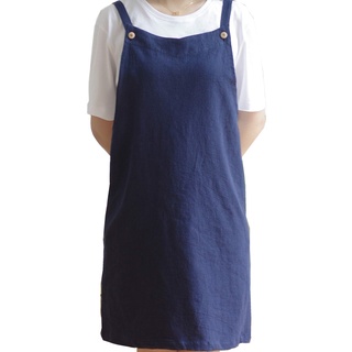 Verstellbare Küchenschürze im japanischen Stil, Baumwollleinen mit 2 Taschen Pinafore Schürze für Damen Chef Kellnerin Friseurin passt für Grill, Lack und Kreuz-Rücken-H Schulterriemen Navy blau