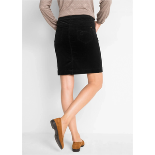 Cordrock BONPRIX "Stretch-Cordrock", Damen, Gr. 38, schwarz, Cord, Obermaterial: 98% Baumwolle, 2% Elasthan, unifarben, gerade ca. Mitte Oberschenkel, Röcke Cordrock, mit 2-Knopf-Form, gerade Passform, kurz bis Mitte Oberschenkel