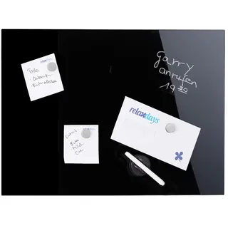 Relaxdays Magnettafel, beschreibbar, inkl. 3 Magnete , Stift, abwischbar, Rahmenlos, Magnetboard Glas, 60x40 cm, schwarz