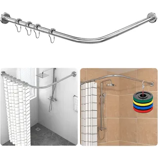 Duschvorhangstange L-Form Verstellbar, [70-100 cm] × [110-170 cm] 304 Edelstahl Eckduschstange, Duschstange Ecke inkl. 18 Ringe, Bohrmontage oder Bohrfreie Montage, Für Badezimmer, Badewanne - Silber