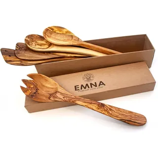 EMNA - 5-teiliges Oliven-Holz Küchen-Utensilien-Set | in einer exklusiven Geschenkbox | Hölzerne Hochzeit | Kochlöffel | Pfannenwender | Geschenk-Idee | Frau | Geschenke zum Hochzeitstag | Weihnachten