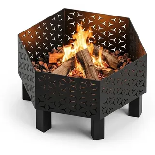MetaloPro Hexa Nexus Feuerschale sechseckig – Feuerstelle Garten 70 cm, 3 mm Stahl geschweißt, Lasercut Netzwerk-Muster, schwarz pulverbeschichtet, EU-Herstellung