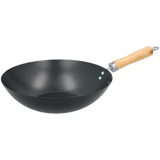 Alpina Wokpfanne ⌀30CM - mit Antihaftbeschichtung - Edelstahlpfanne mit Holzgriff - Nicht für Induktion Geeignet - Schwarz