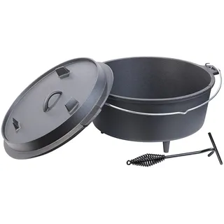 Rosenstein & Söhne Töpfe: Dutch Oven aus Gusseisen mit Standfüßen, 2in1-Deckel & -Pfanne, 12 l (Gusseisen Kochtöpfe, Dutch Oven mit Füßen, Wok)