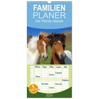 Calvendo Familienplaner 2026 - Die Pferde Islands mit 5 Spalten (Wandkalender, 21 x 45 cm CALVENDO: