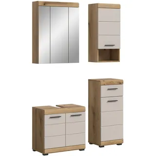 xonox.home – Badkombination Scout 112x191x34 cm in Evoak Oak und Kaschmir Nachbildung matt – Badmöbel-Set im modernen Holzdekor – ideal für kleinere Räume & Flexible Nutzung