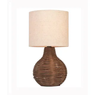 JCPYIUL Rattan Lampe Tischlampe,Dekorative Nature Tischleuchte mit E14 Fassung,Lampenschirm Tischlampe Beige,Retro Lampe für Wohnzimmer Kinderzimmer Schalfzimmer Deko