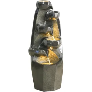 Dehner Gartenrbrunnen Cala, Outdoor-Brunnen, mit LED-Beleuchtung, ca 35x91x34 cm, Polyresin, grau