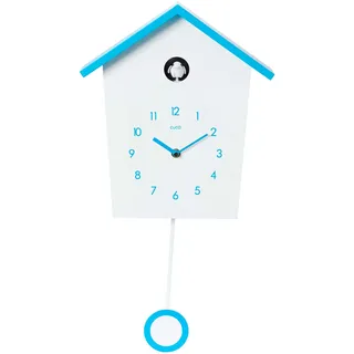 Cuco Clock Kuckucksuhr Landhaus 46,5 x 27 x 7,8cm Weiß/Blau | Pendeluhr Wanduhr, Moderne Schwarzwalduhr, Nachtruhefunktion, Vogelgezwitscher, Vogelstimme