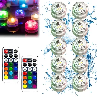 WIYETY Mini Led Teelichter: 20 Stück Farbwechsel Wasserdichte Mini Tauchbare LED Lichter, RGB Bunte Lichter mit 2 Stück Fernbedienung, für Vase, Aquarien, Halloween, Weihnachten