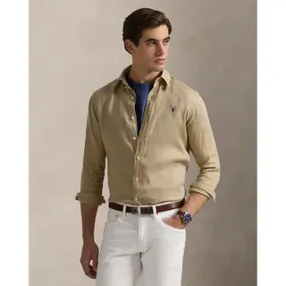 Polo Ralph Lauren für Herren. 710966294001 Braunes Leinenhemd in Passform (S), Lässig, Langarm