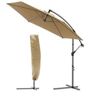 VOUNOT Ampelschirm 300 cm, Sonnenschirm mit Ständer, Kurbel, Windsicherung und Abdeckung, 360° drehbar & neigbar, Stabiler Gartenschirm für Terrasse, Balkon & Garten, Marktschirm UV-Schutz, Khaki