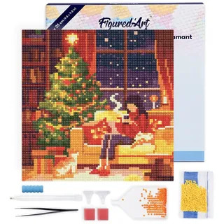 Figured'Art Mini Diamond Painting Erwachsene 25x25cm Mit Rahmen Ganze Leinwand gespannt Festlicher Rückzugsort am Abend 5D Bilder Runde Steine - DIY Set Basteln