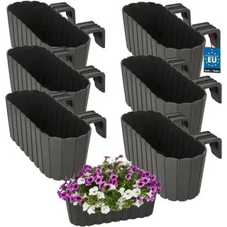 KOTARBAU® Blumenkasten für Balkon 40x15x15 cm, Balkonkasten mit Halterung | Blumenkasten für Balkongeländer, Balkon Pflanzkasten oval, Balkon Deko, Balkonkästen aus Kunststoff, Grau, 6er Set