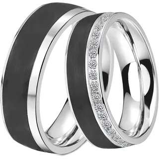 Trauring DOOSTI "Schmuck Geschenk Edelstahl Trauring Ehering Partnerring LIEBE" Gr. 64, schwarz (edelstahlfarben, schwarz), Fingerringe, Damen, 64, ohne Zirkonia, Carbon Edelstahl, 6,5mm, Carbon, Edelstahl, Trauring, wahlweise mit oder ohne Zirkonia