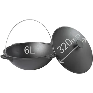 BIOL Gusseisen Kazan 6 Liter mit Bügel und Gusseisen Deckel, vier Griffe, Schmortopf zum Kochen, Schmoren, Braten, Frittieren, WOK für Plov