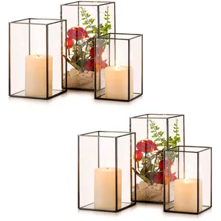 Nuptio Glas Windlichter Kerzenständer Schwimmkerzenhalter - 6 Stück Schwarze Laterne Deko Metall, Gehärtetes Glas Kerzenhalter Stumpenkerzen Hochzeit Mantel Weihnachten Tafelaufsatz Wohn-esszimmer