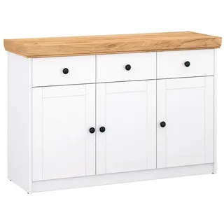 Homestyle4u 2227, Kommode Sideboard Eiche Matt Weiß Holz Massiv Schrank Mit Schubladen Highboard Anrichte