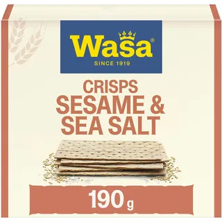 Wasa Tasty Snacks Crisps Sesam & Meersalz 190g | Extra dünner Knäckebrot-Snack mit Sesamsamen und Meersalz, 2 Packs, Ideal zum Snacken