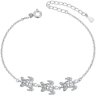 Flyow (Gesundheit und Langlebigkeit) S925 Sterling Silber Fußkettchen für Damen Frauen Tier Schildkröte Charme Einstellbare 9 10 11 Zoll Fuß Knöchel Armband Schmuck Geburtstagsgeschenk