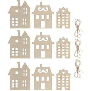 Spetebo Holz Haus Aufhänger zum selbst gestalten - DIY Kreativset zum Basteln - Weihnachtsdeko Winterdeko Weihnachtsdorf Deko Hänger zum