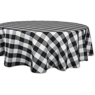 DII Buffalo Check Collection Klassische Bauernhaus-Tischdecke, Baumwolle, Schwarz und Weiß, Tablecloth, 70" Round