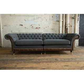 XXL Sofa 4 Sitzer Couch Schwarz  Chesterfield Polster Sitz Garnitur Leder Textil - Schwarz
