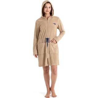 Damenbademantel KANGAROOS "Kira, ideal für Sauna & Spa, Hotelbademantel, Morgenmantel" Gr. XXL, beige, L:95cm, Leichtfrottier, Hausmäntel, Damenbademantel, mit Bindekordel, kurz, Bademäntel für Damen, XS-3XL