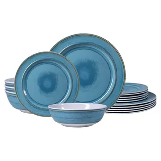 Melamin-Geschirr-Set, 18-teiliges Set für 6 Personen, unzerbrechlich und leicht, bestehend aus 6 Speisetellern, 6 Salattellern und 6 Schüsseln, ideal für Terrasse und Outdoor