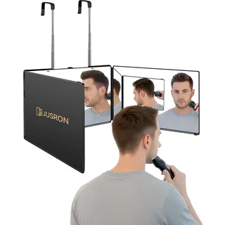 JUSRON 360 Grad Spiegel zum Aufhängen - Klappspiegel 3 Teilig Spiegel Haare Selbst Schneiden, Höhenverstellbarer Kosmetikspiegel Rasierspiegel Friseurspiegel für Makeup Rasieren Frisieren-Ohne LED