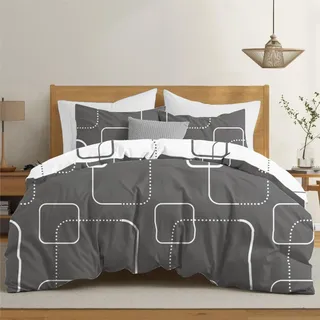 Dreamzie Bettwäsche Set 155x220 cm mit 2 Kissenbezügen 80x80 cm - Muster Karos Grau - Bettwäsche 155x220 Erwachsene aus 100% Mikrofaser - Zertifiziert ohne Chemikalien (Oeko TEX)